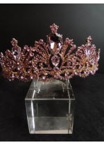 Елегантна корона за коса с белгийски кристали в розово и златно- Pink Queen